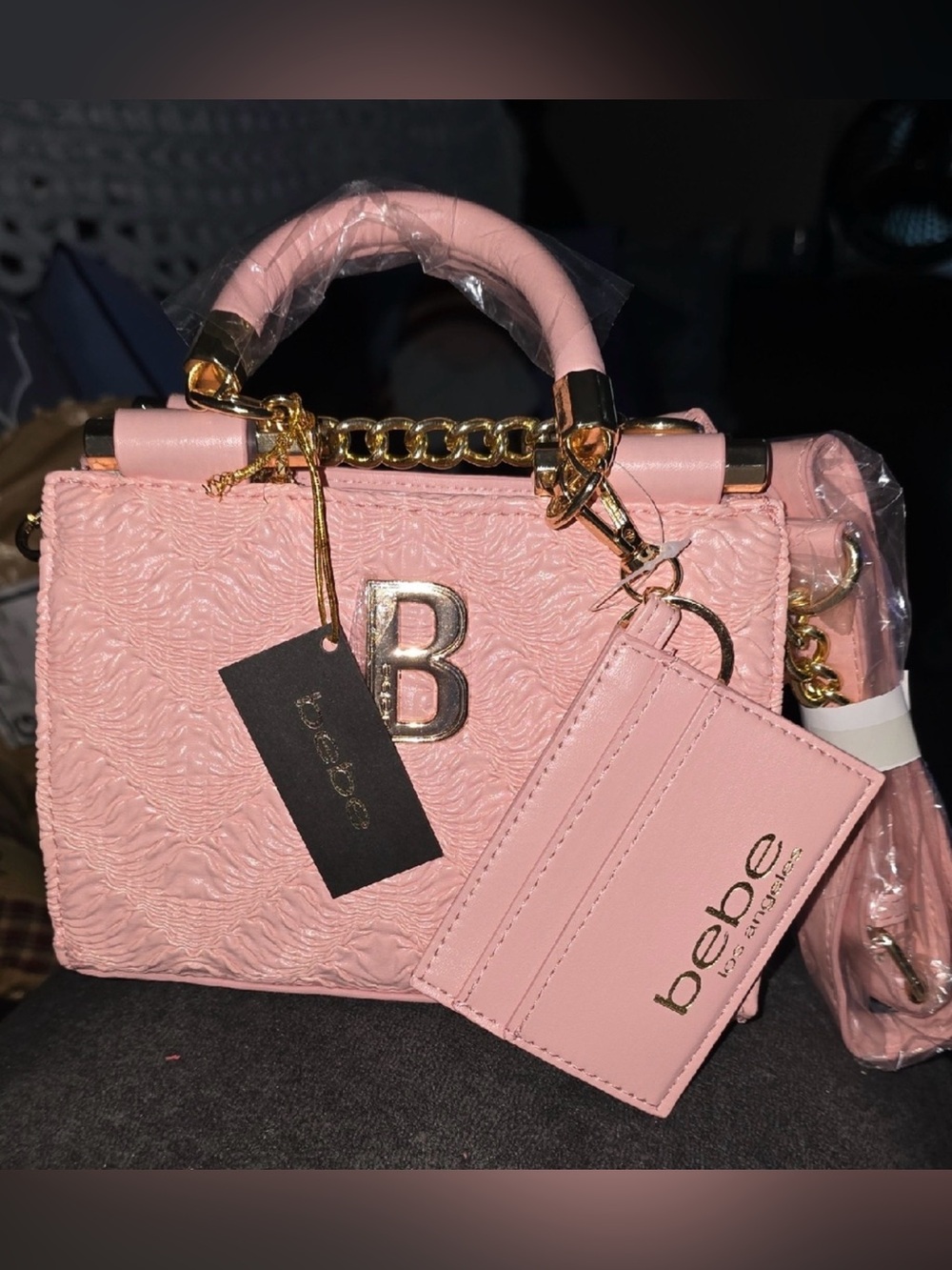 bebe Pink Mini Top-Handle Satchel with Gold Hardware